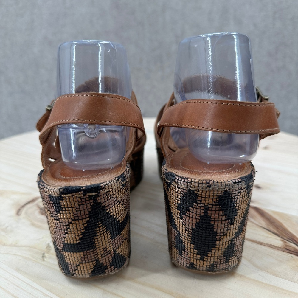 Born Dorrah Wedge Sandals 9 Tan Leather Geometric Platform Ankle Strap - Picture 6 of 11